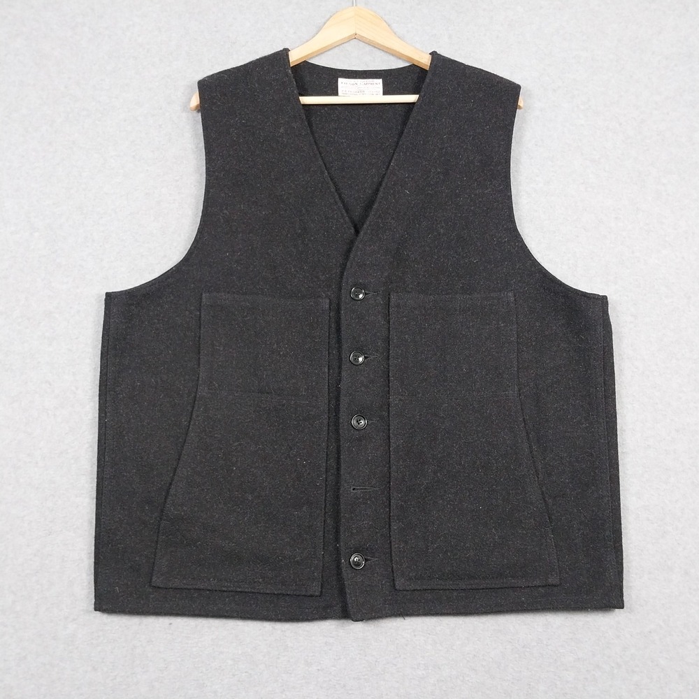 Vintage Filson Mackinaw Vest Size 46 XL Charcoal Black Wool Made In USA